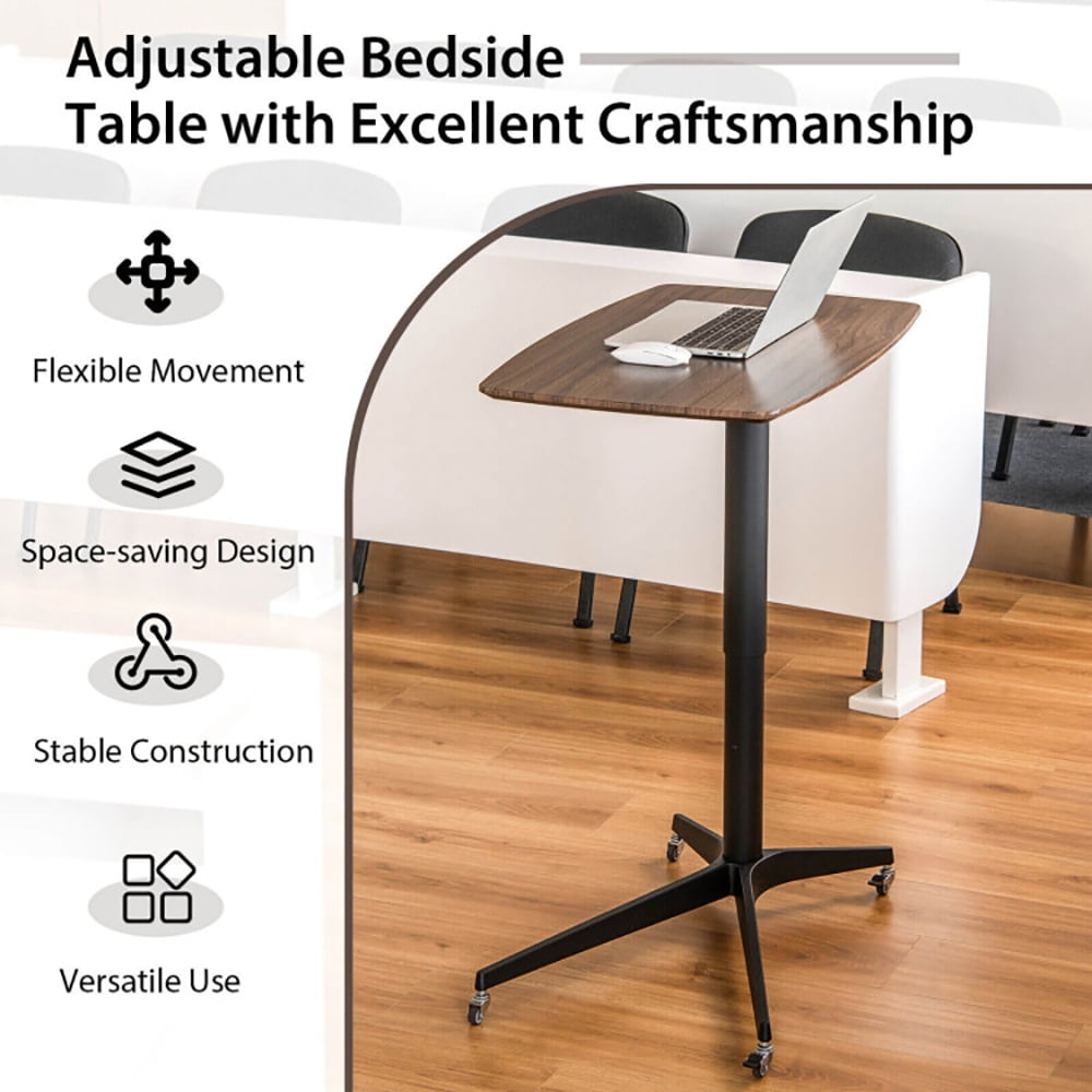 Finihen End Table, Bedside Table, Height Adjustable Mobile Standing Desk with Lockable Wheels, for Living Room, Bedroom, Brown Finihen End Table, Bedside Table, Height Adjustable Mobile Standing Desk with Lockable Wheels, for Living Room, Bedroom, Brown