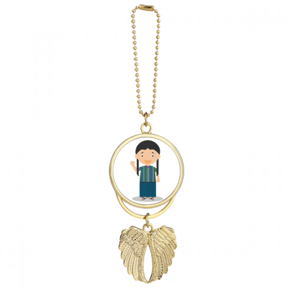 Long Pigtail Guatemala Cartoon Car Keychain Angel Wing Pendant