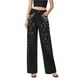 thumbnail image 1 of Pantalones vaqueros de mujer con diamantes de imitación, cintura alta, rectos, de pierna ancha, elásticos y brillantes., 1 of 6