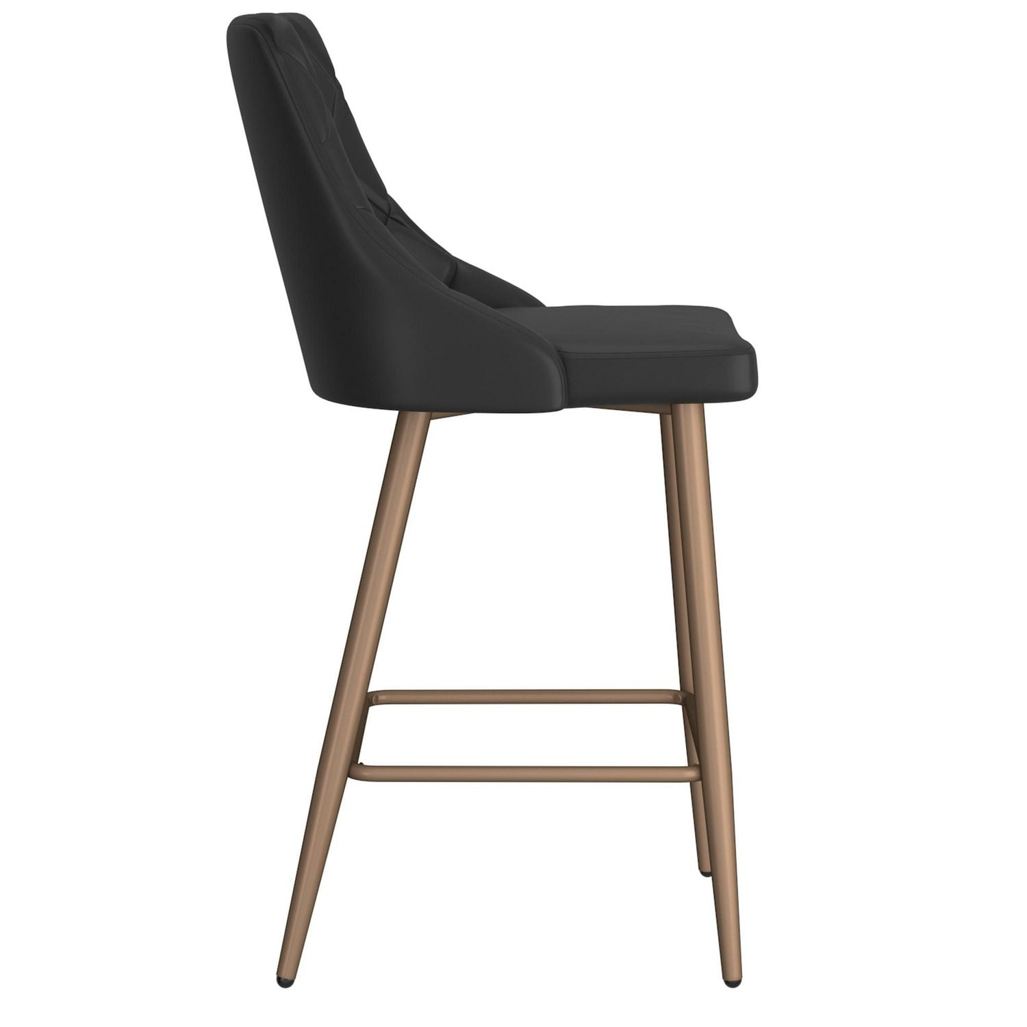 Contemporary Faux Leather and Metal 26" Counter Stool, Set of 2 - Black