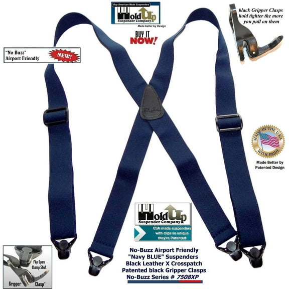 Holdup Airport Friendly/No Buzz Suspenders for Men (Blue 1 1/2")