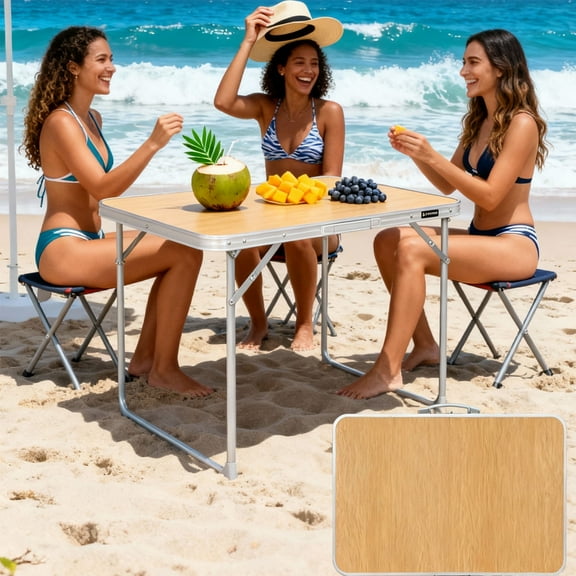 FUNDANGO Yellow Camping Folded Card Table 2.4ft Small Folding Card Table 7.5lbs Ultra Lightweight Portable Card Table for Travel Camping, Outdoor Folding Table, 31.5"*23.6"*26.8", Yellow