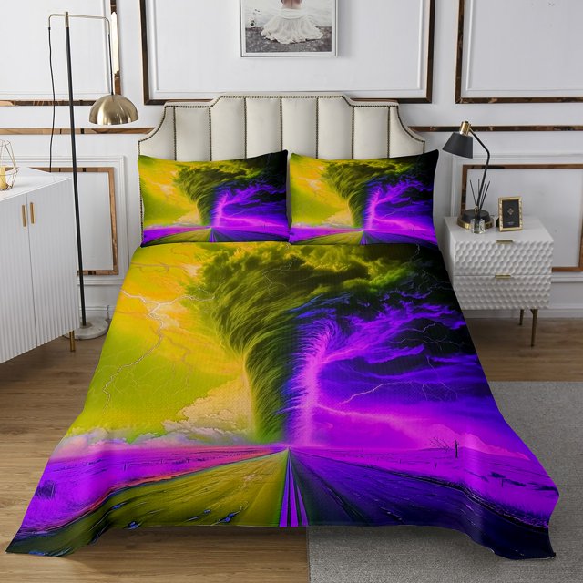 Erosebridal Natural Storm Coverlet Set Twin, Tornado Disaster 02, Horror Lightning Decor
