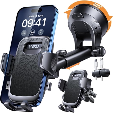 ?2026 BEST & Military-Grade?Car Phone Holder Mount,?360° Rotatable Suction & 100+LBS Safest Strongest & Patent Certs?Dashboard Windshield Vent Truck Stand for iPhone 17 16 Pro Max Samsung, Matt Black