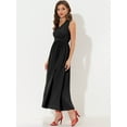 thumbnail image 3 of Vestido largo de fiesta de cóctel sin mangas con escote en V profundo y plisado en la parte delantera para mujer Negro S, 3 of 5
