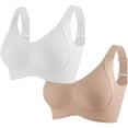 thumbnail image 1 of Women's Solid Four-Breasted Adjustable Wireless Bra, Floralshe Brasier, Seamless Full Coverage Ribbed Bralettes, 1 of 7