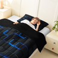 thumbnail image 4 of Manfei Neon Futuristic Cubes Twin Comforter Sets, Geometric Theme Bedding Set, Blue Black, Black Reversible 2pcs, 1 Comforter and 1 Pillowcase, 4 of 6