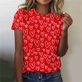 thumbnail image 1 of Meichang T-Shirts de la Saint-Valentin pour Femmes, Col Rond, Imprimé Cœur, Coupe Ample, Manches Courtes, Couple Mignon, 1 of 3