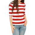 thumbnail image 1 of Disfraz de navidad Camisecon mangas de codo pamujer Camisebásiinformal con cuello de barco y corte ajustado Rojo Blanco 3XL, 1 of 6