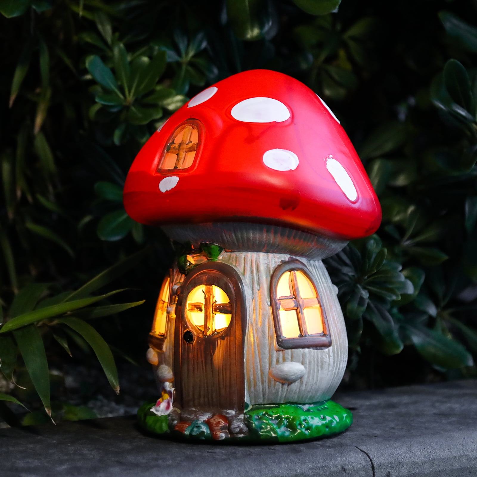 Outdoor Statue,Solar Mushroom Fairy House Garden Statue with LED Lights, Whimsical Outdoor Decorative Statue for Patio, Yard, Lawn,Garden Decoration