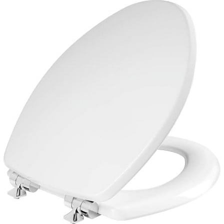 Toilet Seat with Chrome Hinges, Slow Close Wood Seat, Secure Metal Hinges, Easy Install, 1 Pack Elongated, White