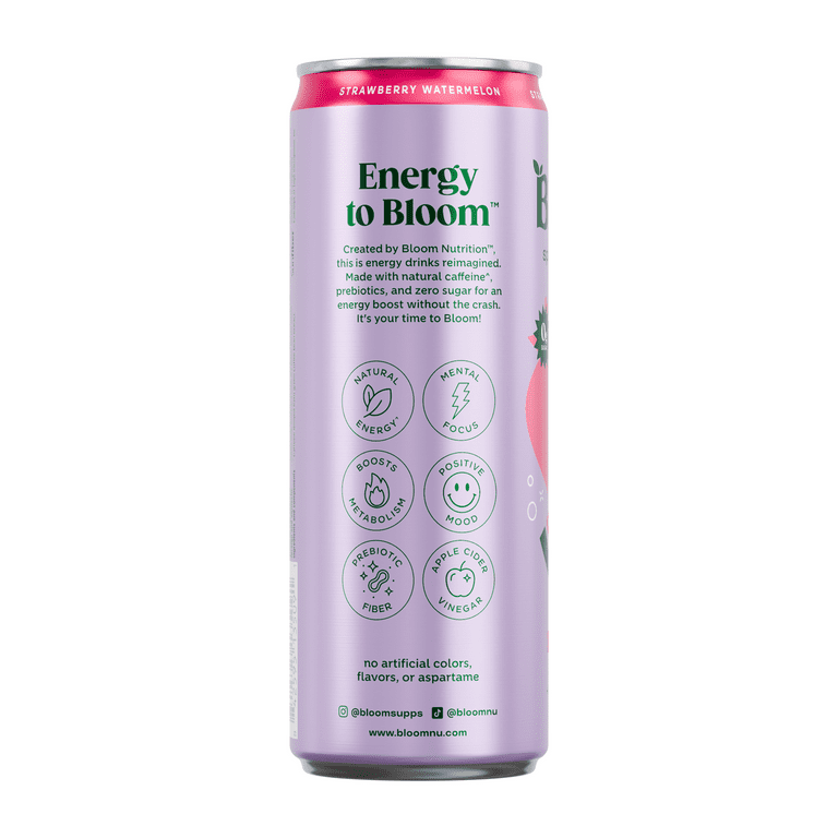 Bloom Nutrition Sparkling Energy Drink, Strawberry Watermelon, 12