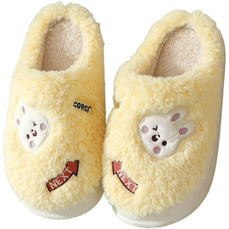 

DanceeMangoo Women Men Cute Animal Printed Rabbit Bear Fluffy House Slippers Warm Faux Fur Furry Soft Indoor Shoes