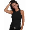thumbnail image 4 of Women'S Sleeveless Racerback High Neck Casual Basic Ribbed Fitted Tank Top Black L, 4 of 6