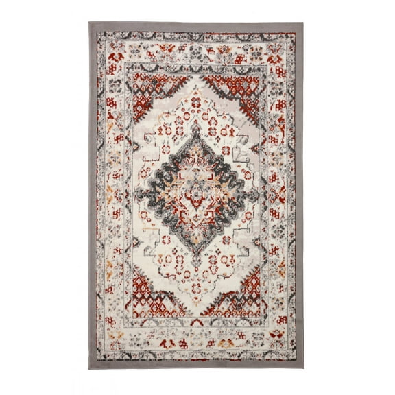 Furnish My Place Indoor Distressed Rug with Jute Backing - 2 ft. x 4 ft., Light Grey, Oriental, Area Rug for Living Room, Bedroom, Hallway