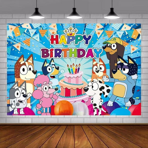 TG Blue dog Happy Birthday Backdrop 5x3.2ft,Sheepdog ThemeBirthday Party Decoration for Children Boys Girls