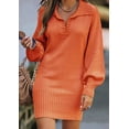 thumbnail image 3 of Suéter de mujer europeo y americano Suéter de mujer de largo medio Vestido de suéter de mujer Vestido largo de color sólido de punto con mangas abullonadas y solapa, 3 of 6
