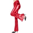 thumbnail image 6 of BRGZLK Women's Faux Leather Bell Botom Flare Pants Shinny Metallic Sequins High Waist Stretchy Bell Bottom Flared Pants, 6 of 6