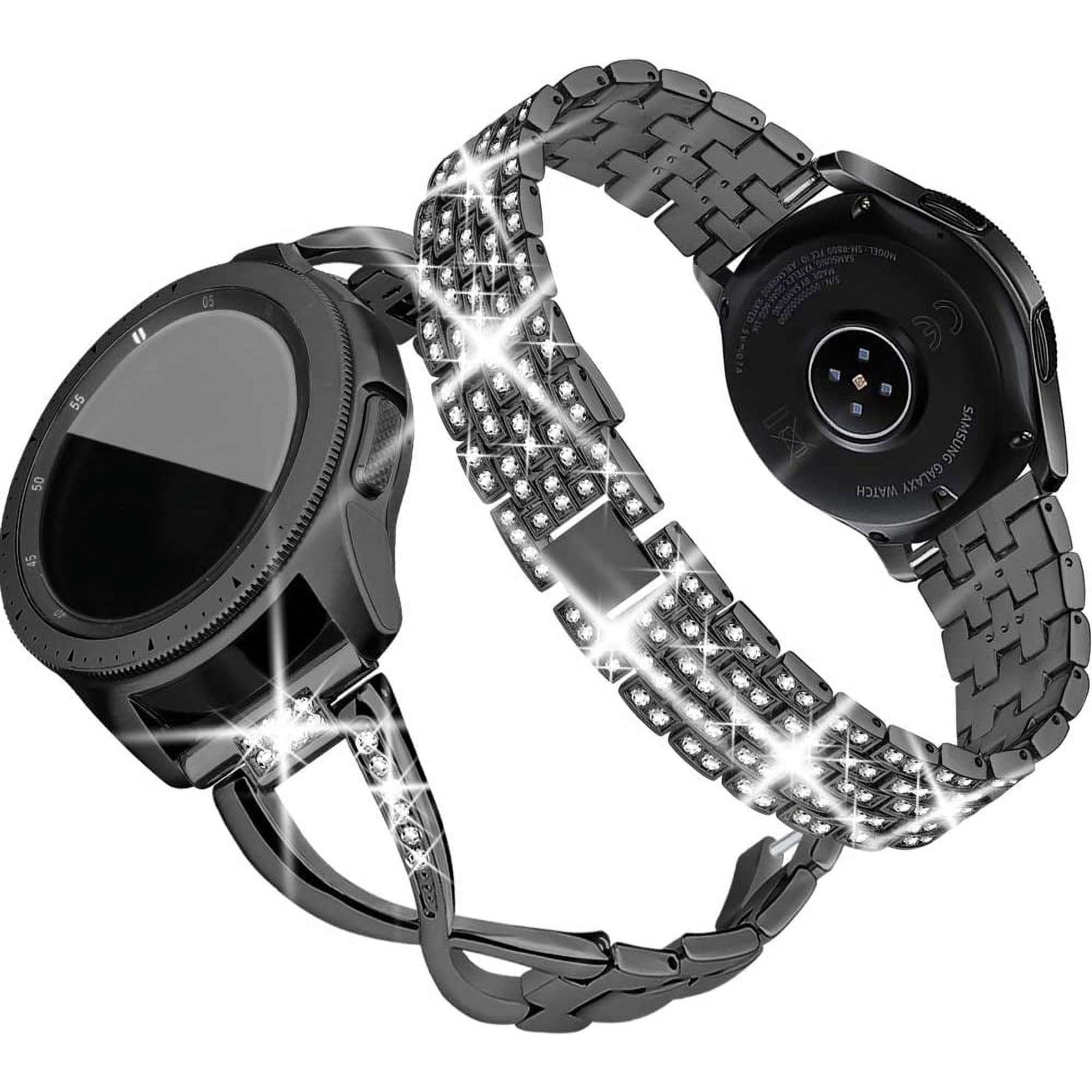 KOMI Compatible for Samsung Galaxy 7 6 5 4 40mm 44mm /Galaxy Watch FE 2024/Galaxy 3 41mm/Galaxy Watch 42mm/Active 2 Watch Band, 2 Pack 20mm Women Jewelry Bling Metal Strap Black