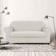 thumbnail image 2 of CHUN YI Stretch 2-Piece Checks Sofa Cover with Cushion Cover Slipcover, Loveseat, Ivory White, 2 of 6