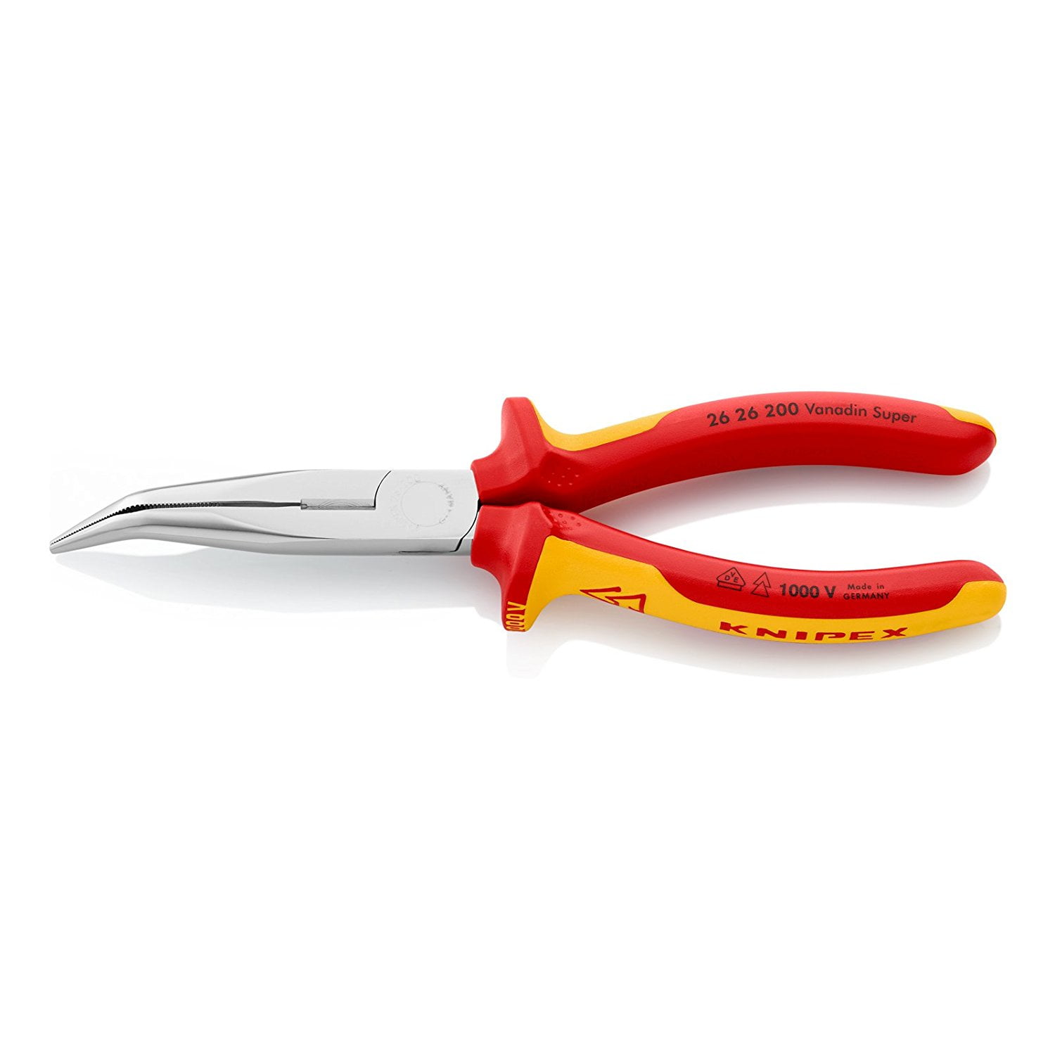 Knipex 2626200 Angled Long Nose Pliers with Cutter, 1000 Volt Rated, 8