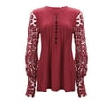 thumbnail image 1 of Kcodviy Women's Spring and Autumn Womens Plus Ruffle Blouse Lace Sleeves Pressed Womens Long Sleeve Business Shirts Pleated Button Base Shirt Fall Tops for Women Top, 1 of 4