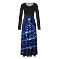 thumbnail image 4 of Women's Christmas Cocktial Dress Long Sleeve Crewneck Snowflare Graphic A Lined Skirt for Party Blue 2XL, 4 of 4