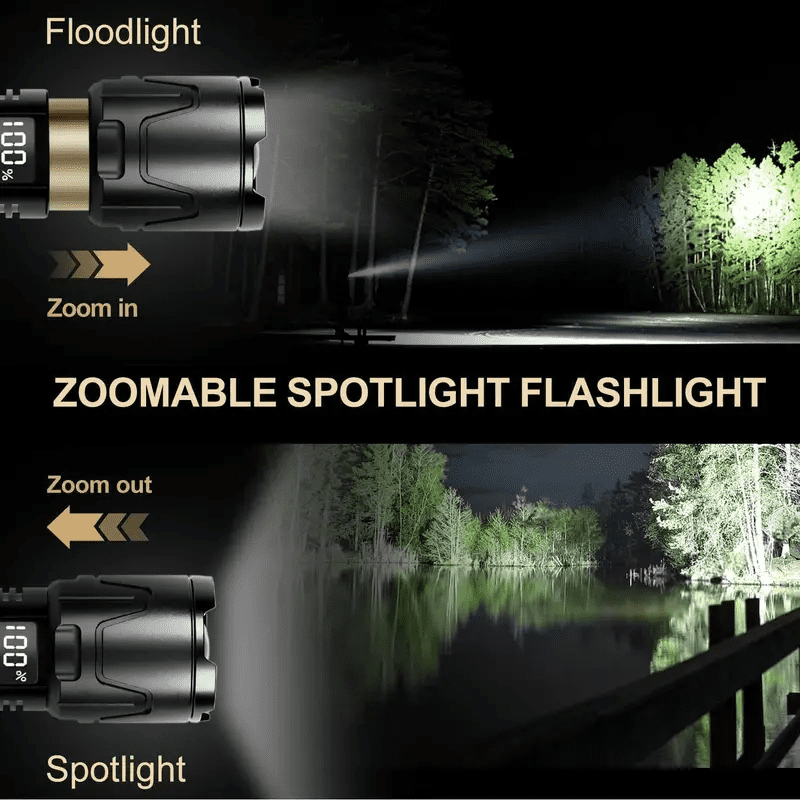 High Lumens Rechargeable Tactical Flashlight with Digital Power Display and Power Bank Function, 3Modes Super Bright Waterproof LED Zoom Flashlight for Camping, Hiking (Included 26650 Battery)