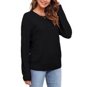 Uvplove Womens Long Sleeve Crew Neck Knitted Pullover Sweater black-l