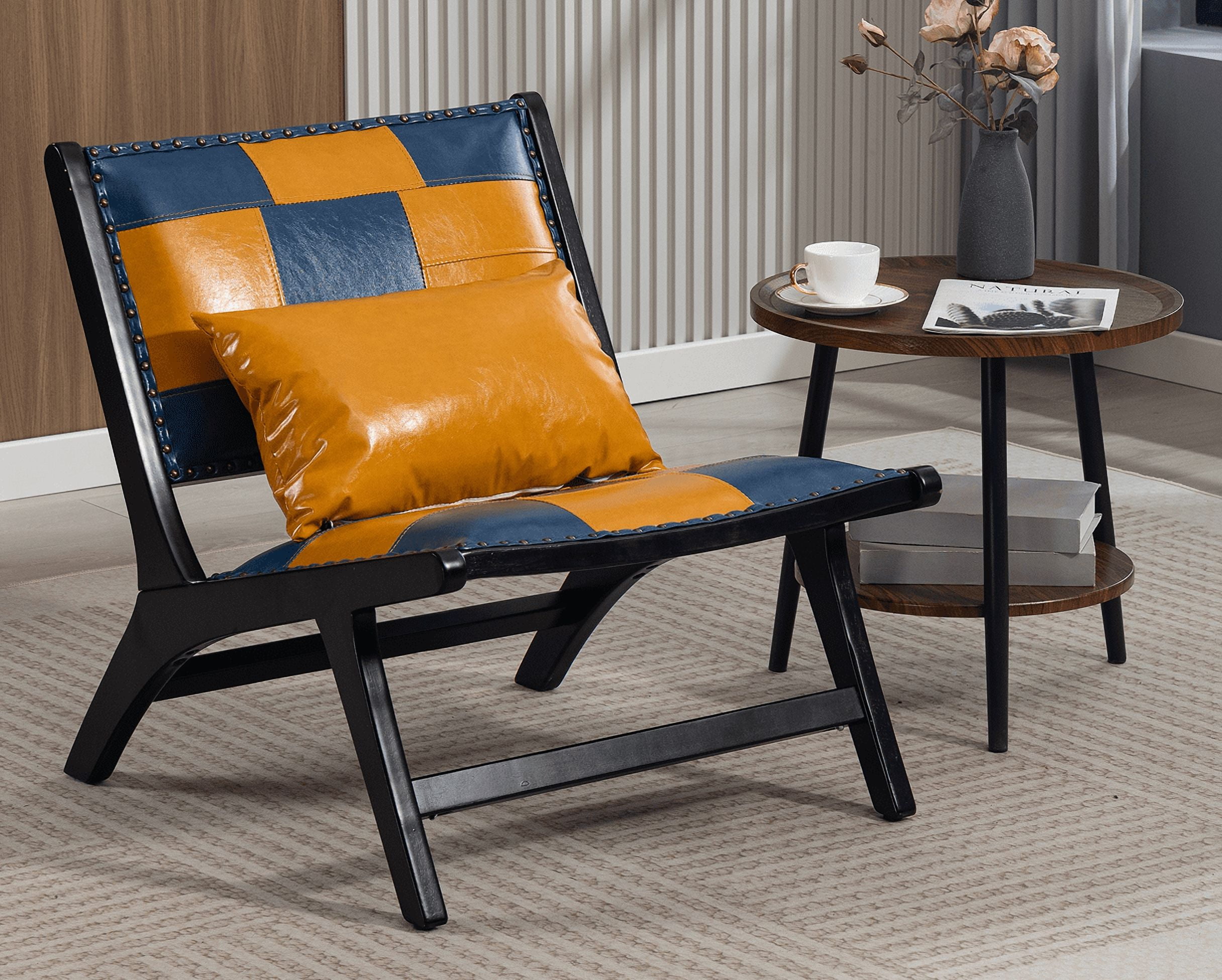 Leumius Modern Accent Chair with Solid Wood Frame,Mid-Century Lounge Chair,Side Chair Indoor for Living Room,Bedroom,Balcony,Blue