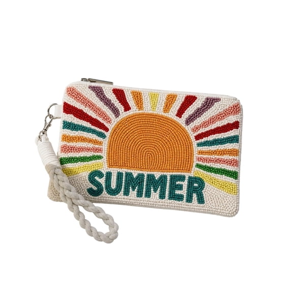 YuanGuangQ Summer Beaded Wristlet Purse, Colorful Sun Bead Bag with Wrist Strap, Small Handheld Boho Purse for Beach Travel