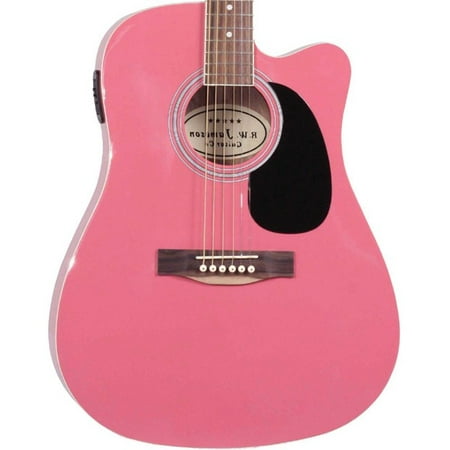 Jameson Guitars Pink Thinline Full Size Acoustic Electric Guitar With Case And