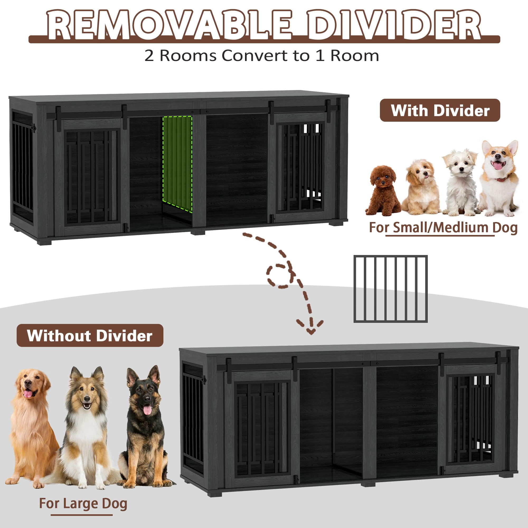 Dog Crate Furniture for 2 Dogs, Akaber 71" Large Dog Kennel Furniture, Steel Frame Dog Crate