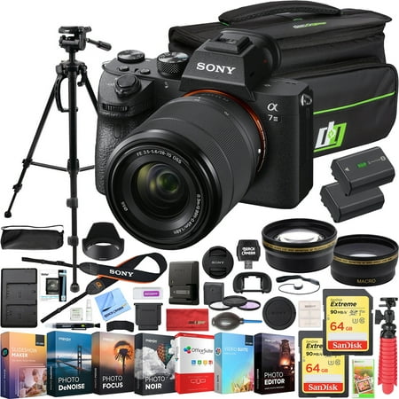 Sony a7III Full Frame Mirrorless Camera with FE 28-70 mm F3.5-5.6 OSS Lens ILCE-7M3K/B and Telephoto & Wide-Angle Lens Set + Deco Gear Case 2x 64GB Memory Cards Extra Battery Kit Power Editing (Best Sony Camera Lenses)