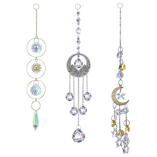 3 carillones de cristal, regalos de inauguración de , atrapasoles, adornos colgantes para boda, , oficina, coche, hogar, sala kusrkot Colgante de carillón de viento