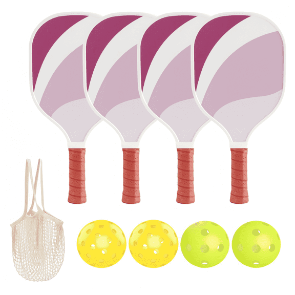 OHOB-COOL Pickleball Paddles Set of 4, Premium Wood with Balls & Carry Bag