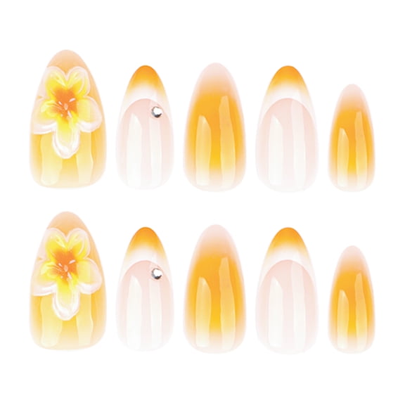Bestselling 3D Floral Press-On Nails, Short Almond French, Detachable False Nail Tips