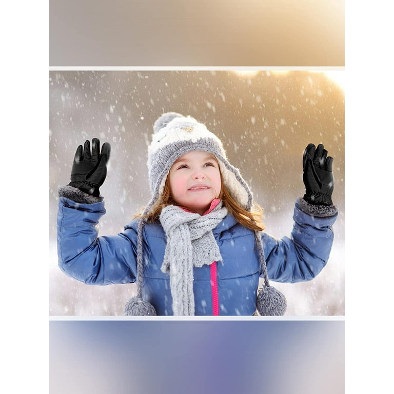 PIKADINGNIS 2 Pair Kids Winter Snow Ski Gloves Waterproof Faux Fur