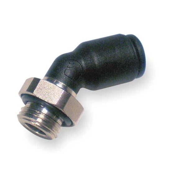 Push-Fit Elbow Fitting, 6mm Tube Size, Fiberglass-Reinforced Nylon, Black, 10 PK