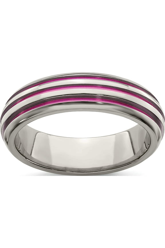 Titanium Triple Groove Pink Anodized Ring