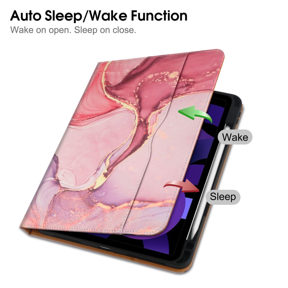 iPad Pro 12.9 Case 2022/2021/2020/2018, iPad 12.9 Inch Pro Case 6th/5th/4th/3rd Generation w/Pencil Holder, Folio Stand Protective Cover w/Auto Sleep/Wake, Multiple Viewing Angles, Pink Cloud