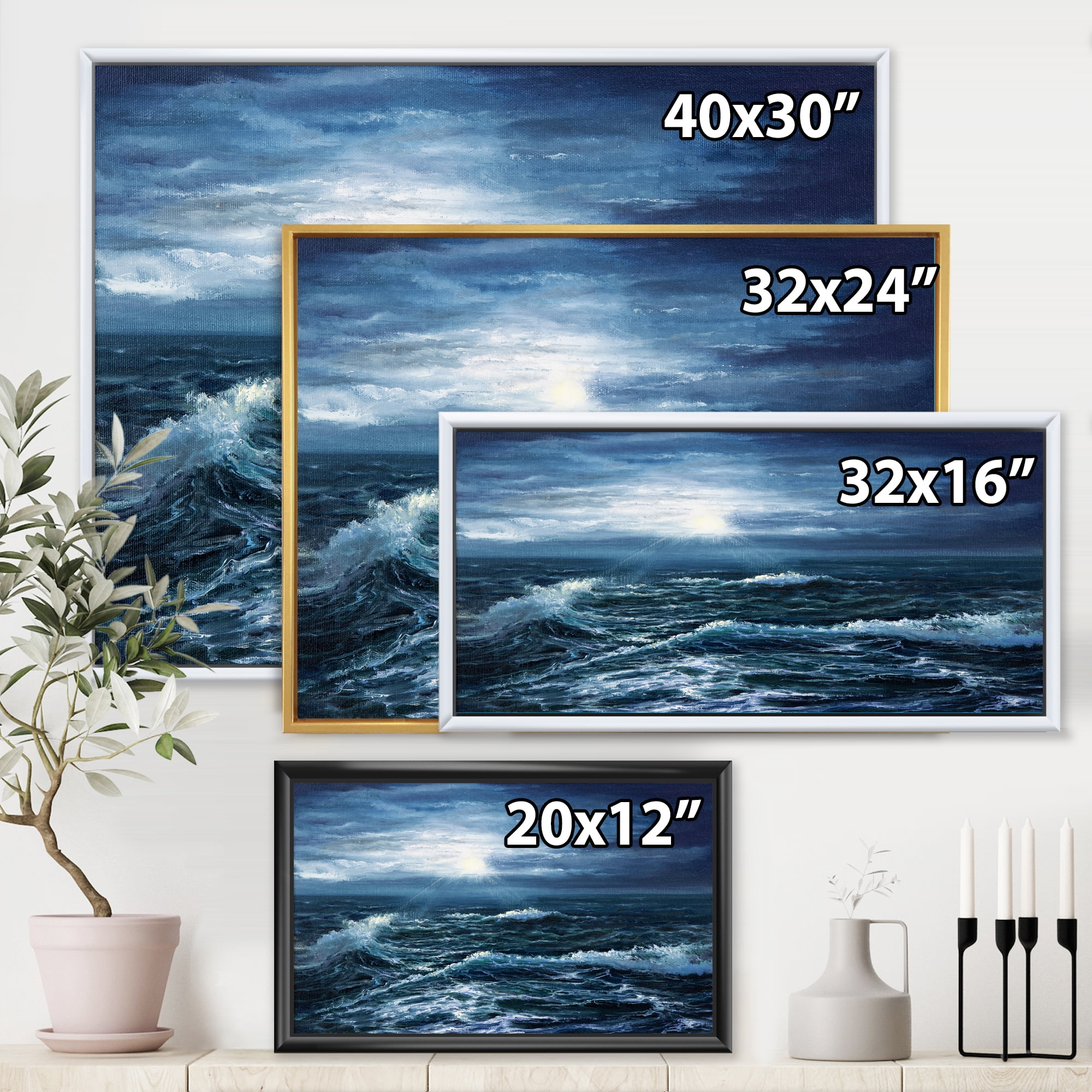 Designart 'Morning Glow Through The Ocean Waves' Nautical & Coastal Framed Canvas Wall Art Print