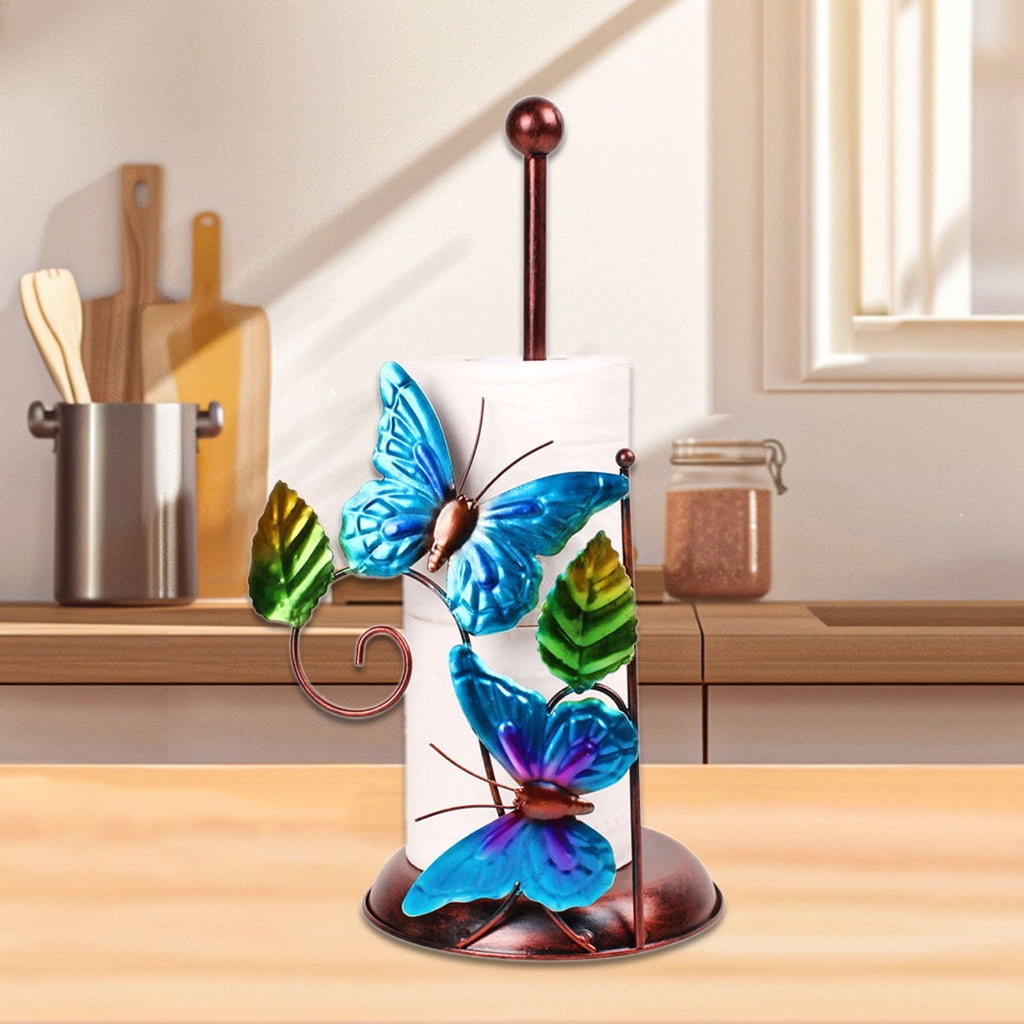 Elegant Butterfly Iron Paper Towel Holder Sturdy Iron Butterfly Tissue Stand Portable Paper Rack for Various Home Use