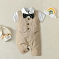 thumbnail image 2 of TOOYOU Boys Romper Baby Gentleman White Shirt Bowtie Tuxedo Onesie Jumpsuit Overall Holiday Pajama Playsuit Bodysuits For Toddler ,Size 3-6 Months Khaki, 2 of 9