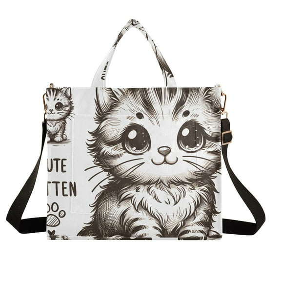 Cartoon Cute Little Cat Corduroy Tote Bag Handbag Large Messenger Bag Shoulder Crossbody Zipper Bag Purse