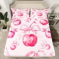 thumbnail image 2 of Homewish Ribbon Bow Tie Twin Sheet Sets,Sweet Apple Twin Fitted Sheet,Pink Bowtie Bowknot Flat Sheet For Girl Teens,Luxury Bedroom Decor,3-Piece, 2 of 7