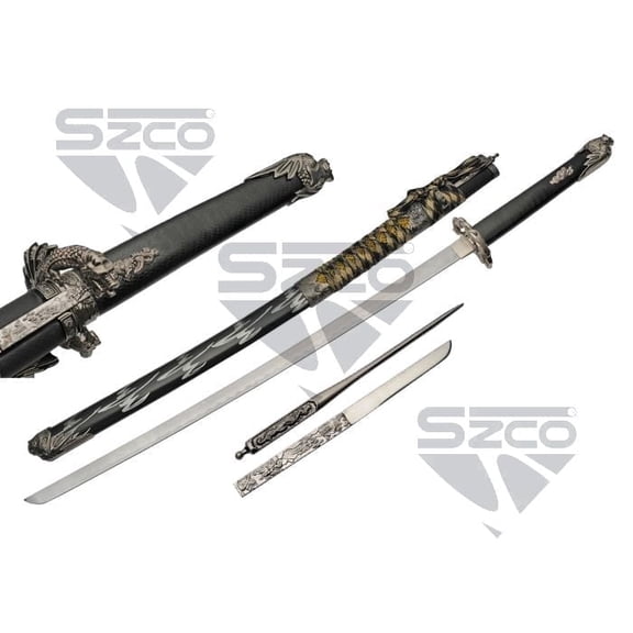SZCO 40.5 Inch Shadow Samurai Sword Carbon Steel Blade Aluminum Scabbard Wrapped Wood Handle Decorative Display Collectible Sword