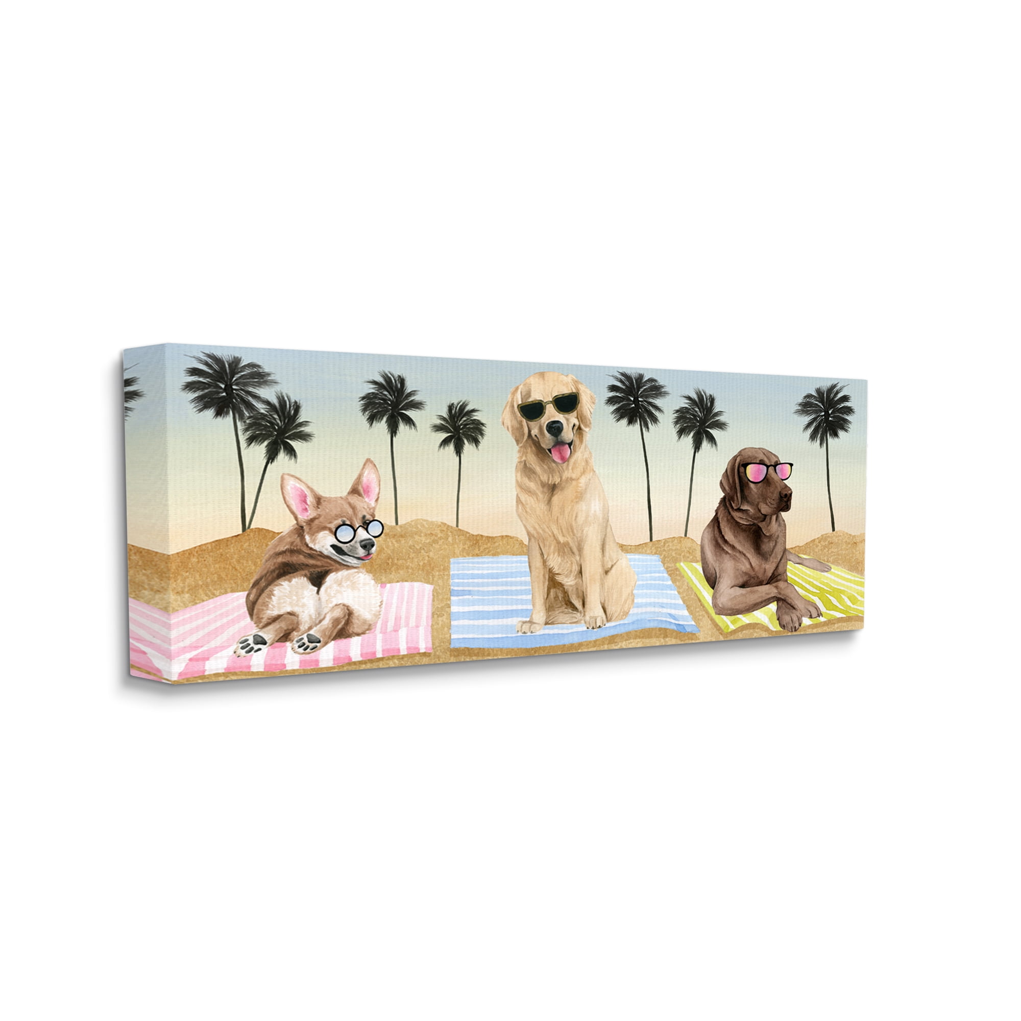 Stupell Industries Whimsical Dogs Sunglasses Beach Towels Palm Trees Canvas Wall Art, 24 x 10, Design by Grace Popp