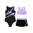 thumbnail image 4 of Hansber 3 Pcs Kids Girls Gymnastic Leotard with Cross Back Keyhole Crop Top and Shorts Set Ballet Dance Outfits Purple 10, 4 of 6
