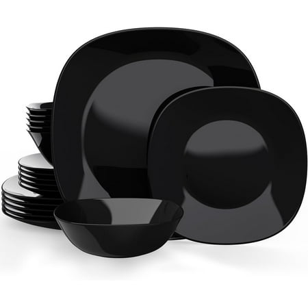 

Black Dinnerware Set 18-PCS Kitchen Dinner Set Service for 6 Safety for Microwave &Dishwasher Square Glass Plates Dishes Bowls Set Square Dinnerware set